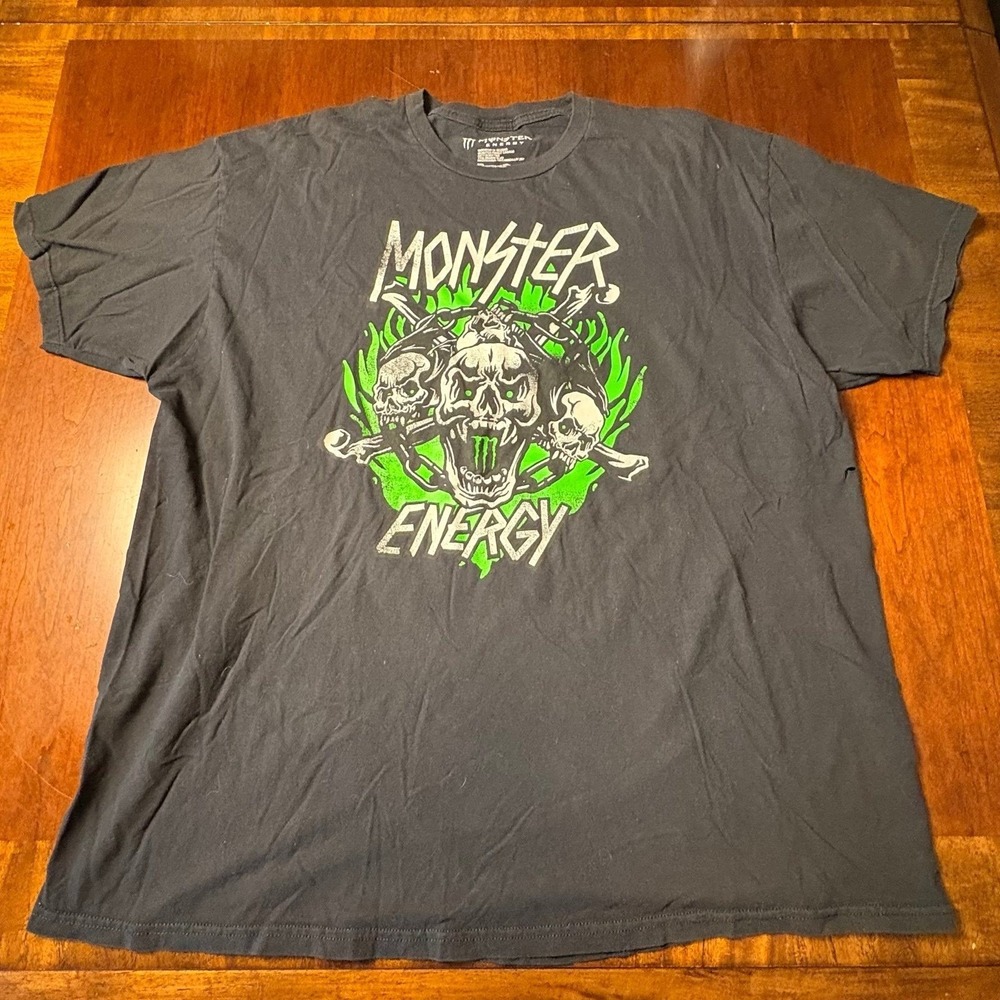 Monster Energy Triple Skull Graphic T-Shirt Black Men's XXL